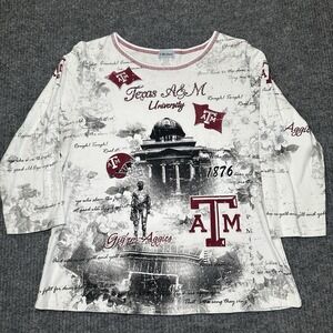 Y2K - P. Michael Texas A&M University Pullover Shirt Women's XL White 3/4 Sleeve